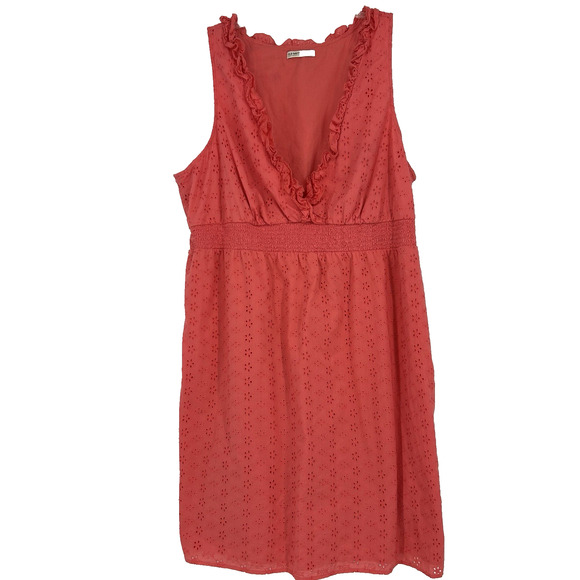 Old Navy Pink Eyelet Dress Defined Empire Waist Ruffle Sleeveless Size XXL - Picture 1 of 9